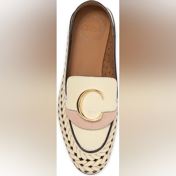 Chloe Logo Hardware Loafer White Cream Pink Corvette Perforated Leather 38EU - Picture 3 of 14